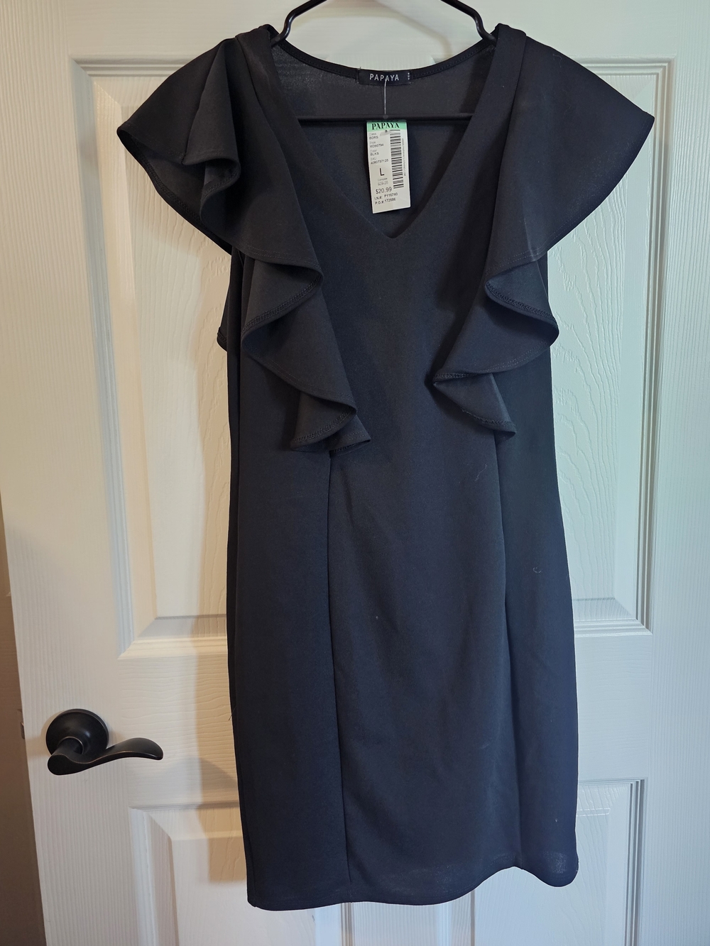Papaya Black V-Neck Mini Dress with Ruffle Sleeves